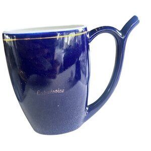 Vtg Spa Sipping Cup Cubavice Lubacovite  KK Navy Cobalt Blue Ceramic Mug Gold